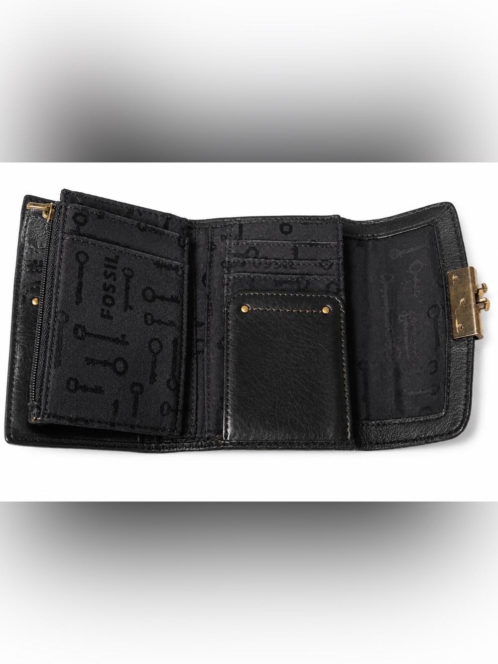 Discontinued Fossil Maddox Black Leather Push Lock Wallet Y2K Organizer Vintage - Picture 3 of 7